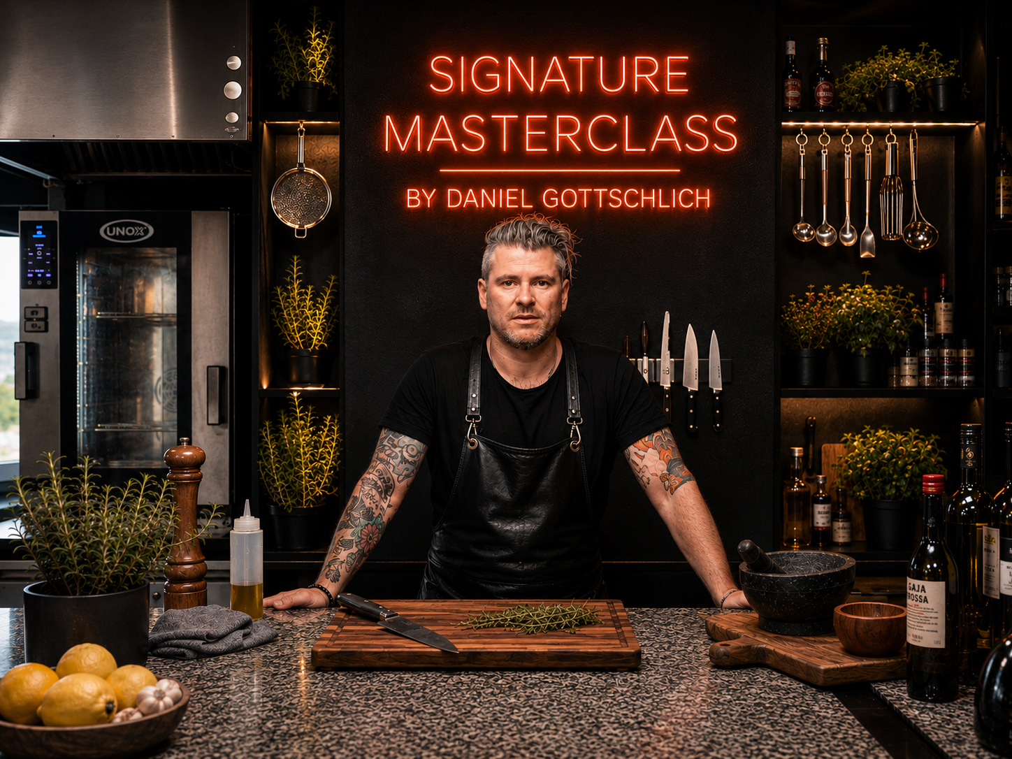 Daniel Gottschlich in seiner Küche mit Signature Masterclass Signage
